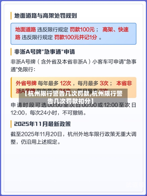 【杭州限行警告几次罚款,杭州限行警告几次罚款扣分】